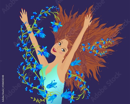 Kobieta i niebieskie kwiaty