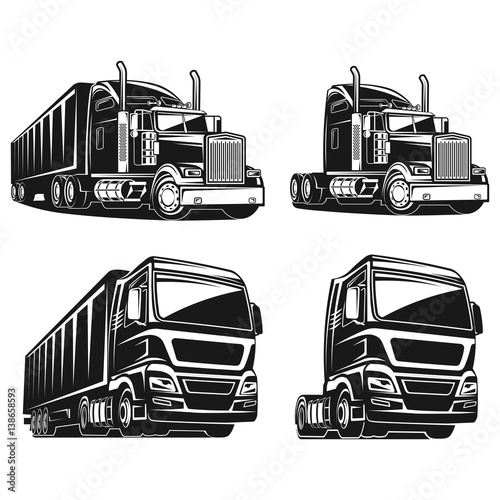 Truck SET black and white vector illustration