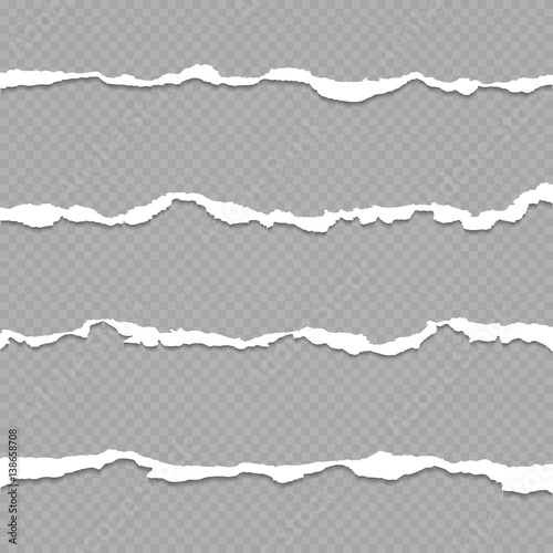 Ripped paper, torn paper sheet edges isolated on transparent background vector illustration