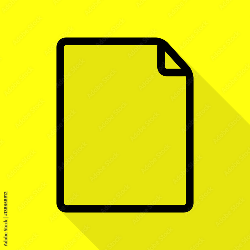 Vertical document sign illustration. Black icon with flat style shadow path on yellow background. Vertical document sign illustration. Black icon with flat style shadow path on yellow background.