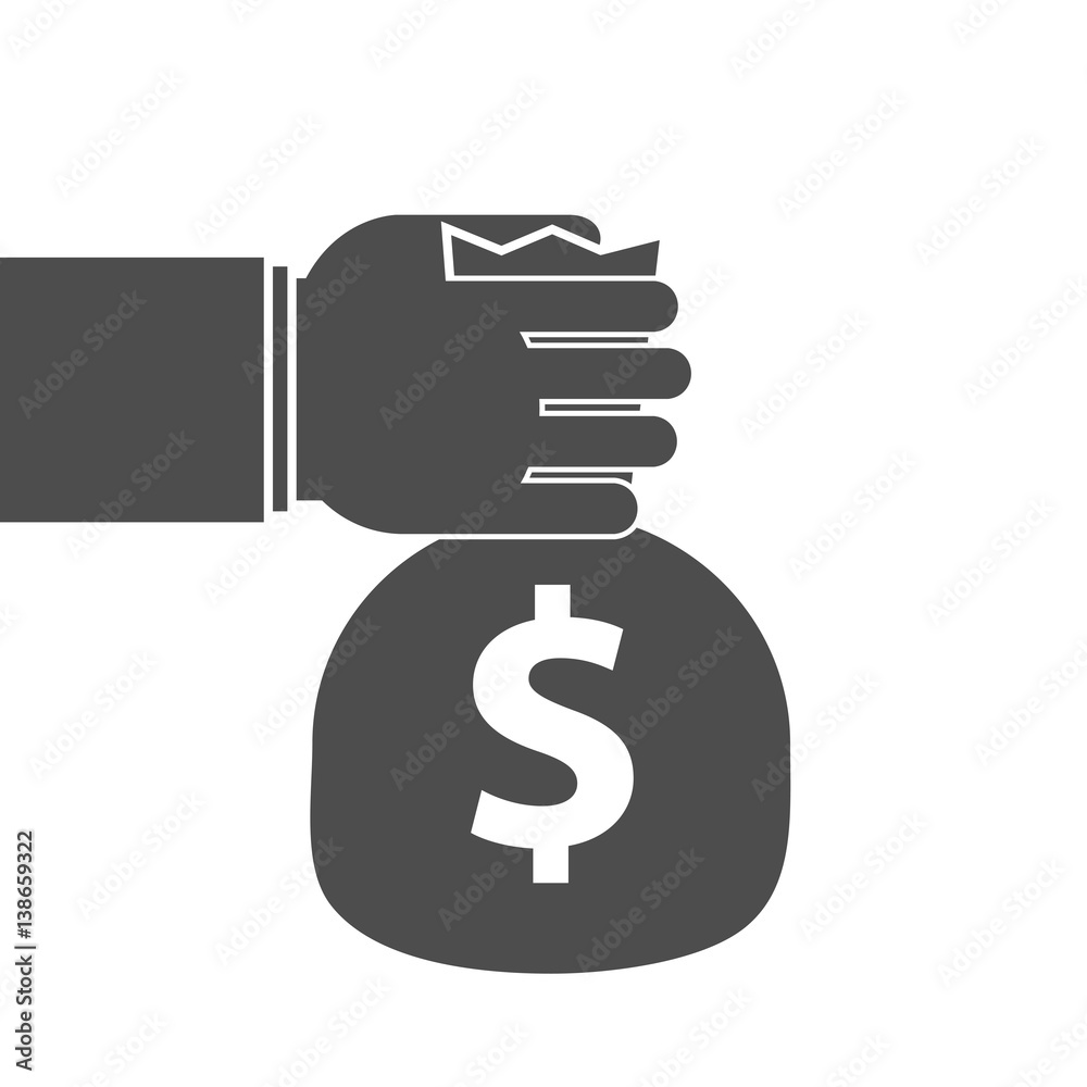 Hand holding or giving money bag. Vector illustration in flat style Hand holding or giving money bag. Vector illustration in flat style