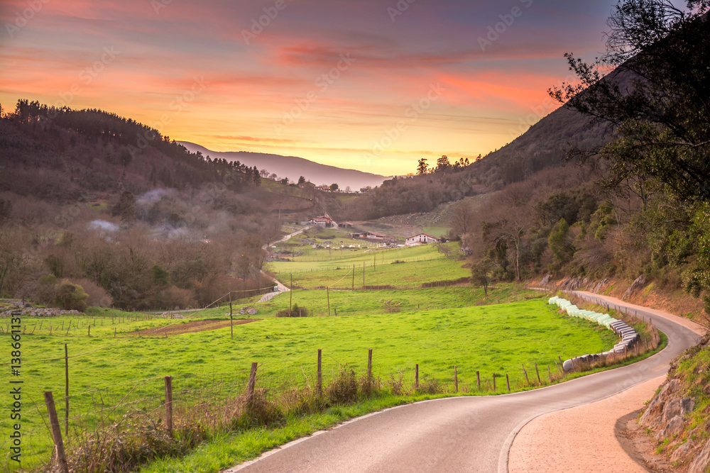 road to rural landscape at basque country, Spain
