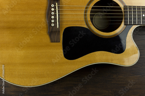 acoustic guitar neck fingerboard frets strings music case close inlay creativity art sound vibration play music guitarist