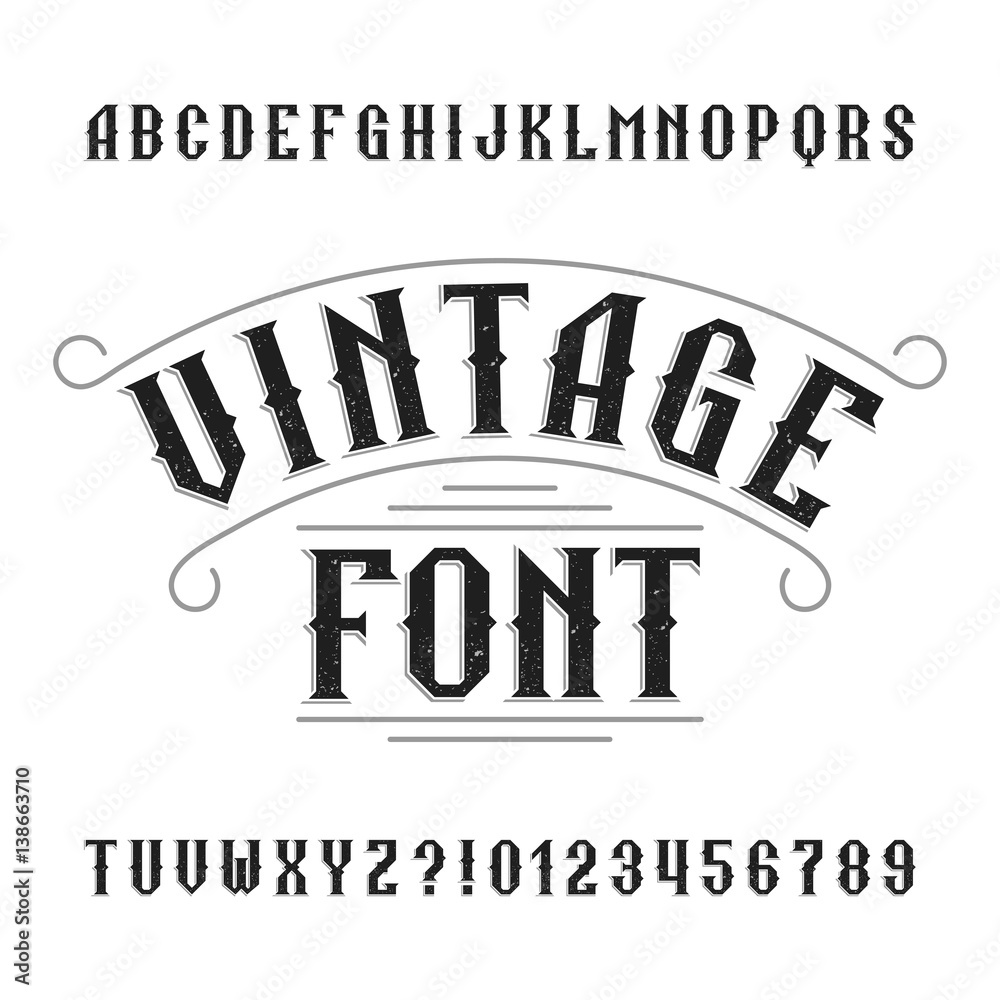 Vintage alphabet. Retro distressed letters and numbers. Western font ...