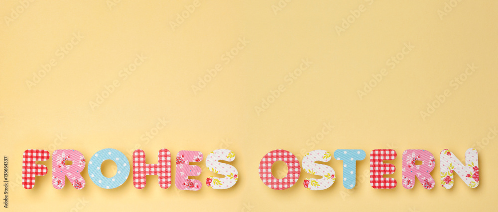 Cute Letters with pattern on Yellow - German: Frohes Ostern: Happy Easter, with a nice little shadow Cute Letters with pattern on Yellow - German: Frohes Ostern: Happy Easter, with a nice little shadow