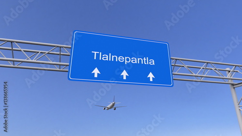 Commercial airplane arriving to Tlalnepantla airport. Travelling to Mexico conceptual 3D rendering photo