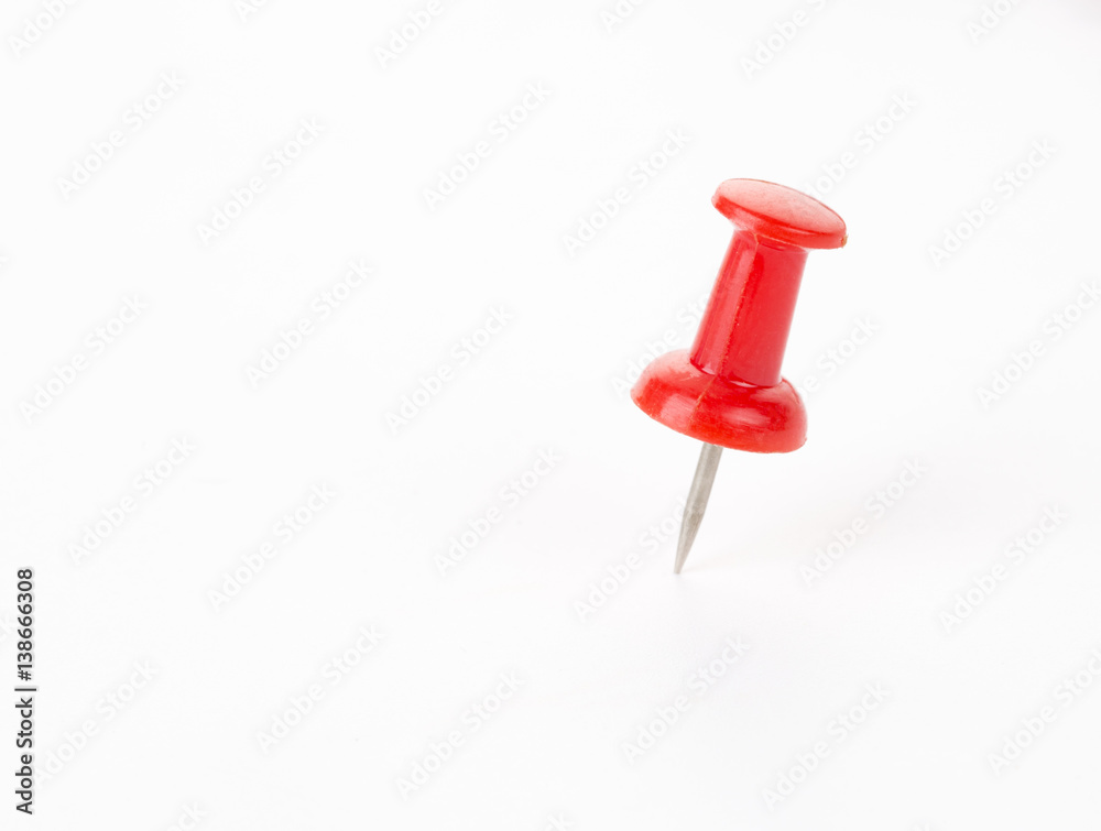 Red Push pin on white background. Red Push pin on white background.
