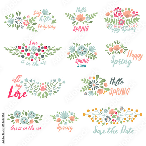 Spring typographic flower badge design vector illustration.