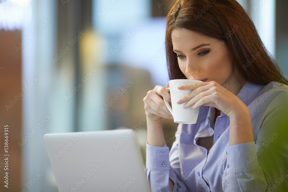 Portrait of successful businesswoman working with laptop in office Portrait of successful businesswoman working with laptop in office