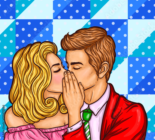 Pop art kissing man and woman
