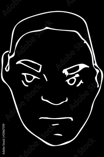  sketch of the face of an angry adult male