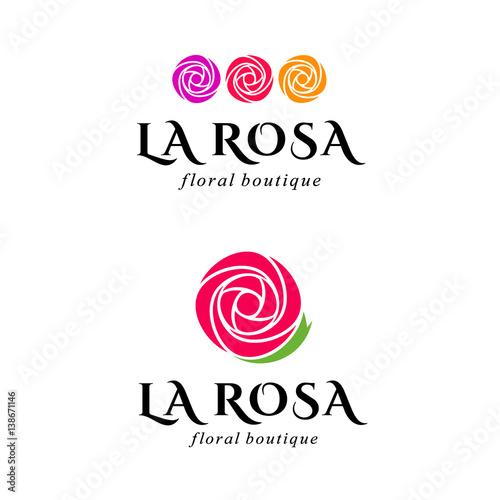 Beautiful logos with rose for flower shop or beauty salon. La Rosa