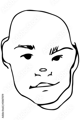 sketch of the face of the adult bald man