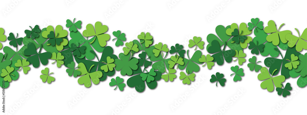 Happy Saint Patrick s day vector horizontal seamless pattern background with shamrock.