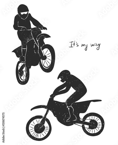Set with two motorcyclists on white background, sketch. Vector illustration 