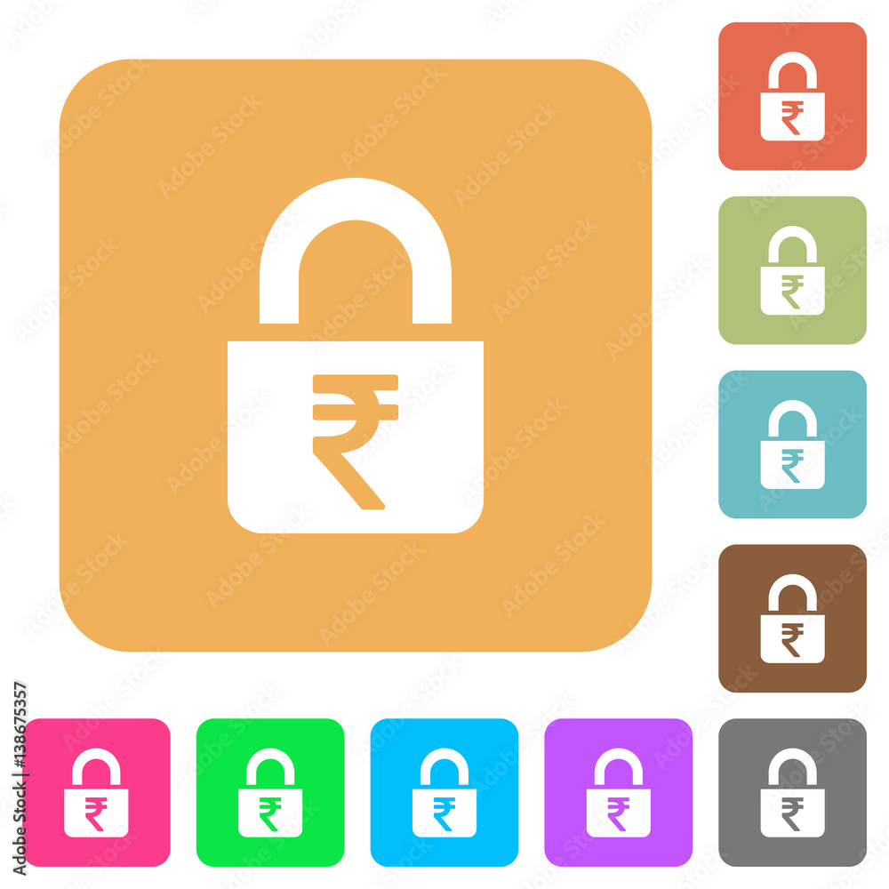 Locked rupees rounded square flat icons