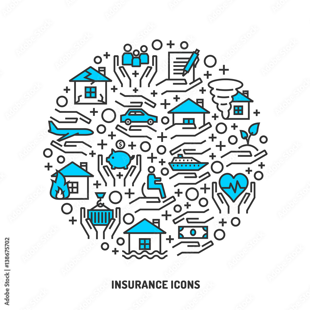 Insurance service outline icons set