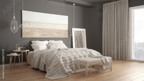 Fotografía Classic bedroom, scandinavian modern style, minimalistic interior design