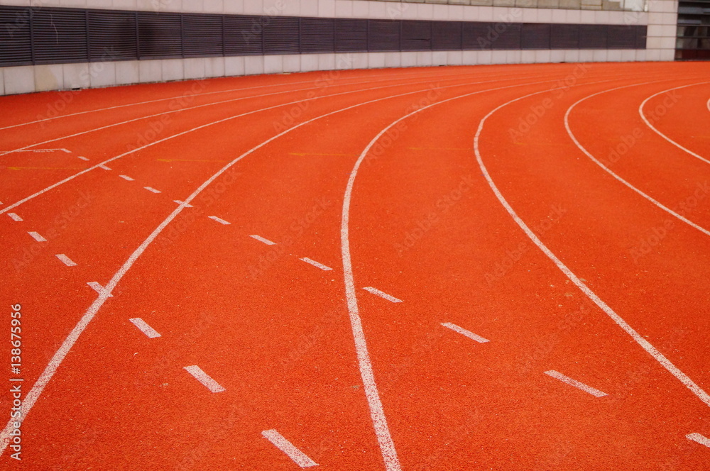 Red plastic track and field track