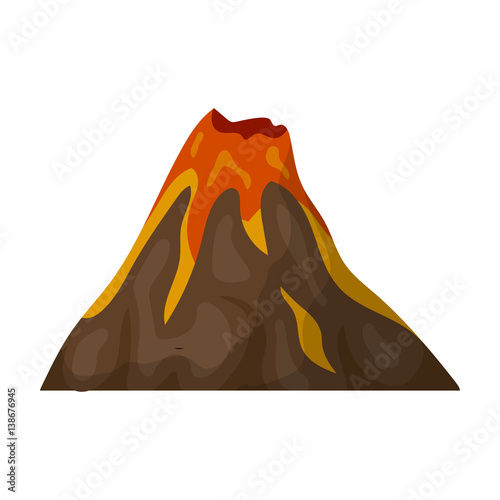 A fiery volcano.A mountain in which there is a volcanic eruption.Different mountains single icon in cartoon style vector symbol stock illustration.