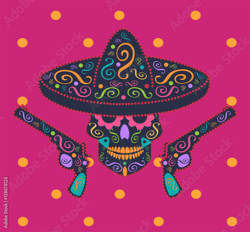 Skull vector with sombrero and pistols 