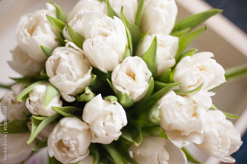 bouquet of white tulips