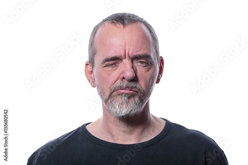 portrait of a frustrated man, isolated on white