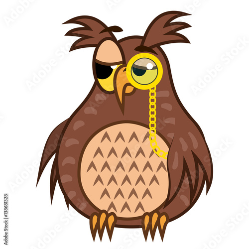 Set isolated Emoji character cartoon sarcastic owl with pince nez. Vector Illustrations