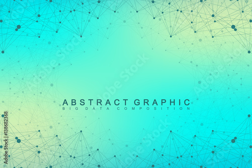 Geometric graphic background molecule and communication. Big data complex with compounds. Lines plexus, minimal array. Digital data visualization. Scientific cybernetic vector illustration.