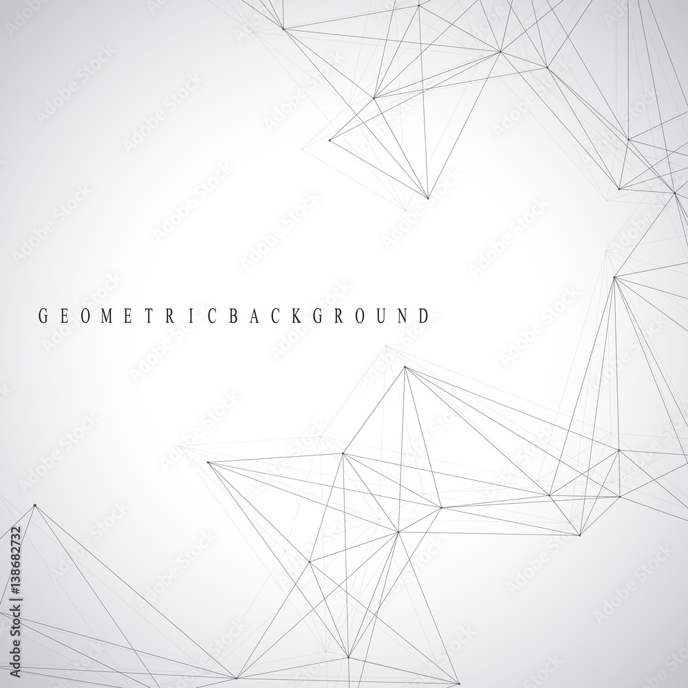 Geometric graphic background molecule and communication. Big data complex with compounds. Lines plexus, minimal array. Digital data visualization. Scientific cybernetic vector illustration. Geometric graphic background molecule and communication. Big data complex with compounds. Lines plexus, minimal array. Digital data visualization. Scientific cybernetic vector illustration.