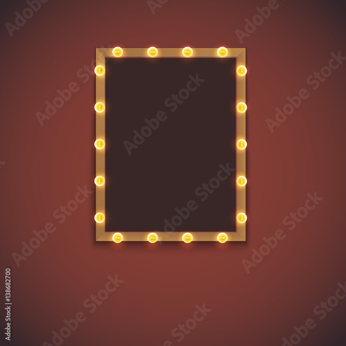 Frame and electric bulbs with space for text. Template for design, light banner. illustration © eriksvoboda
