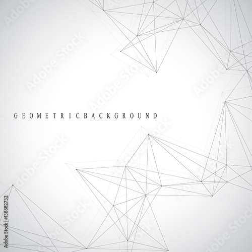 Geometric graphic background molecule and communication. Big data complex with compounds. Lines plexus, minimal array. Digital data visualization. Scientific cybernetic vector illustration.