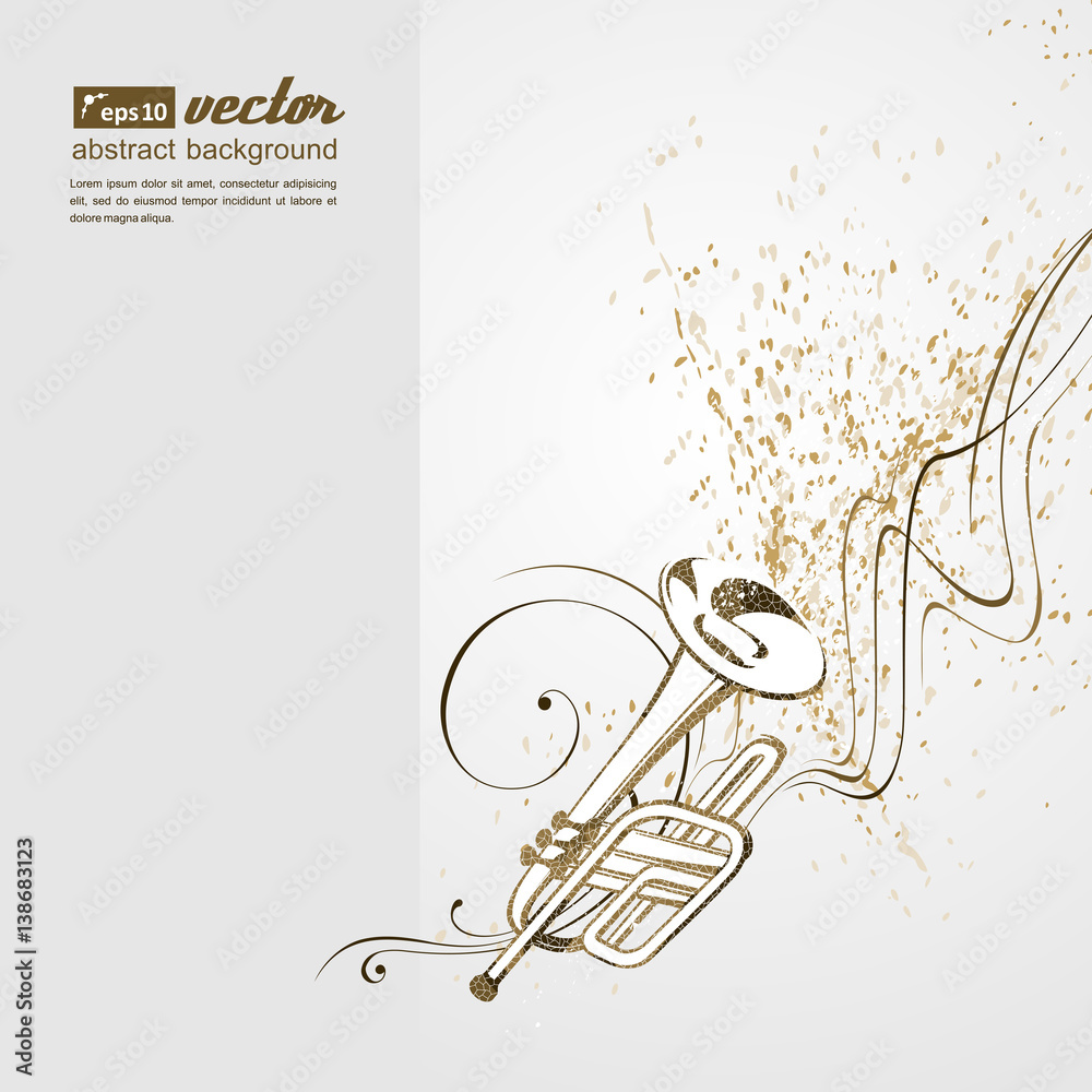 Music. Notes, lines, trumpet. Music. Notes, lines, trumpet.
