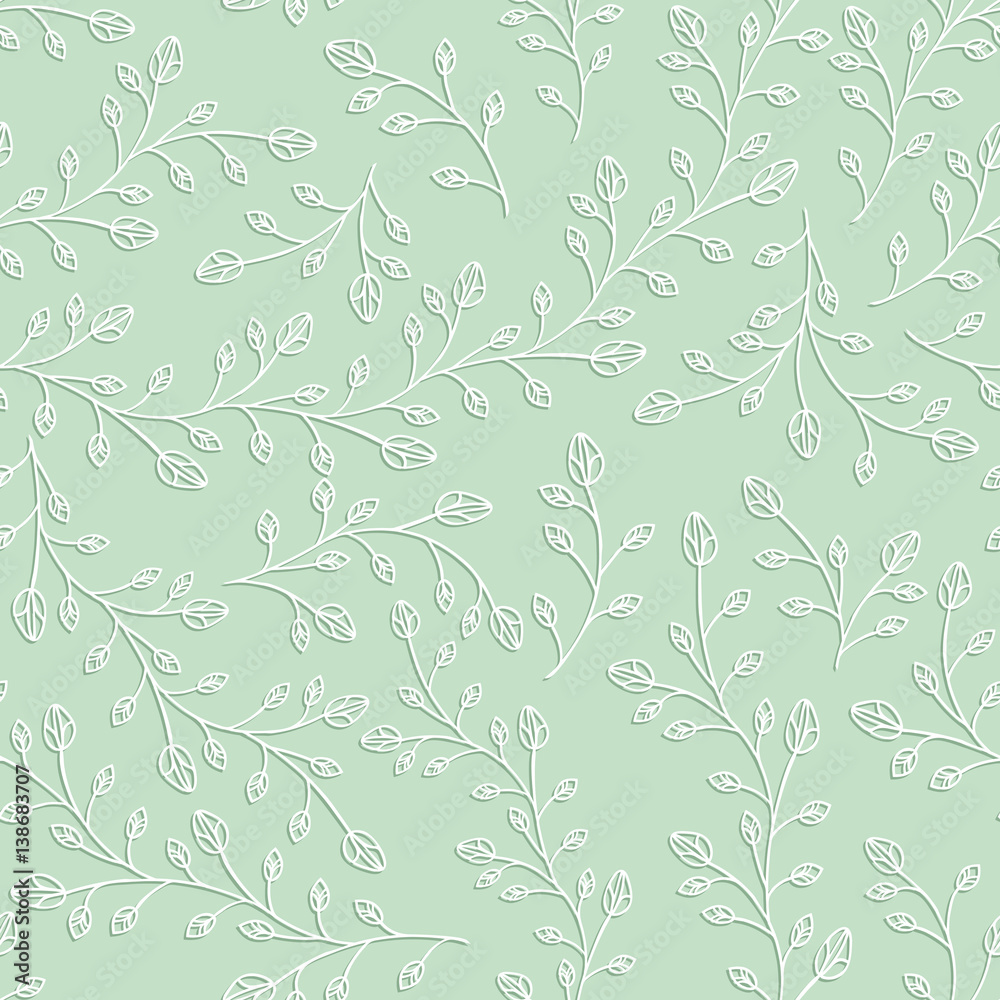 Seamless pattern. Branches with leaves and buds. Tender green. Vector illustration. Seamless pattern. Branches with leaves and buds. Tender green. Vector illustration.