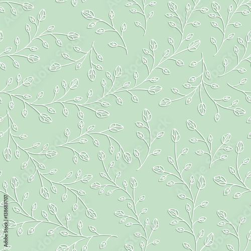 Wallpaper Mural Seamless pattern. Branches with leaves and buds. Tender green. Vector illustration. Torontodigital.ca