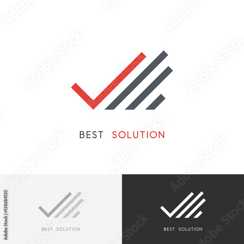Best solution logo - hand with check mark or tick symbol. Business, success and partnership vector icon.