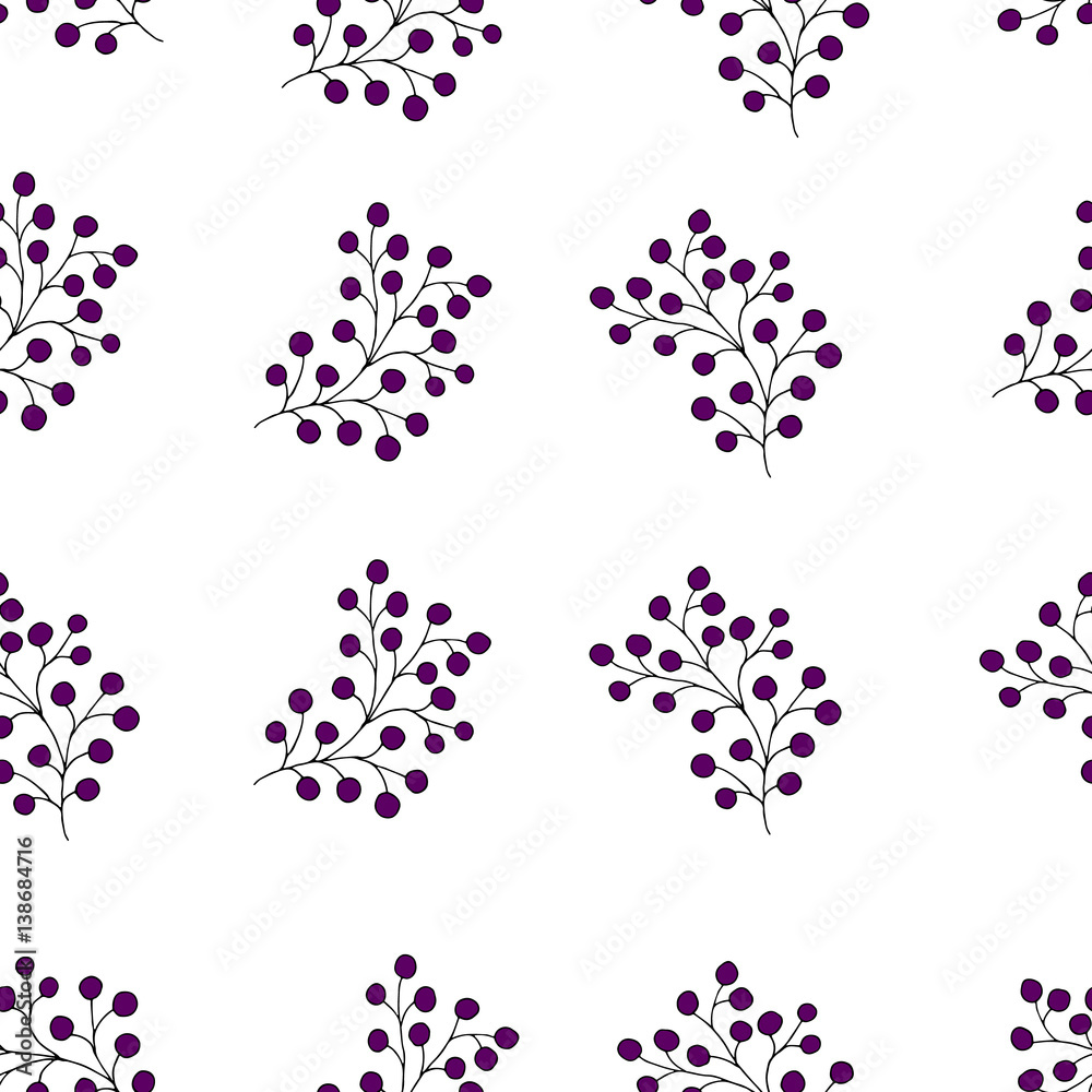 Floral seamless pattern with branches and berries. Simple and clean design. Great for textile, wrapping paper.