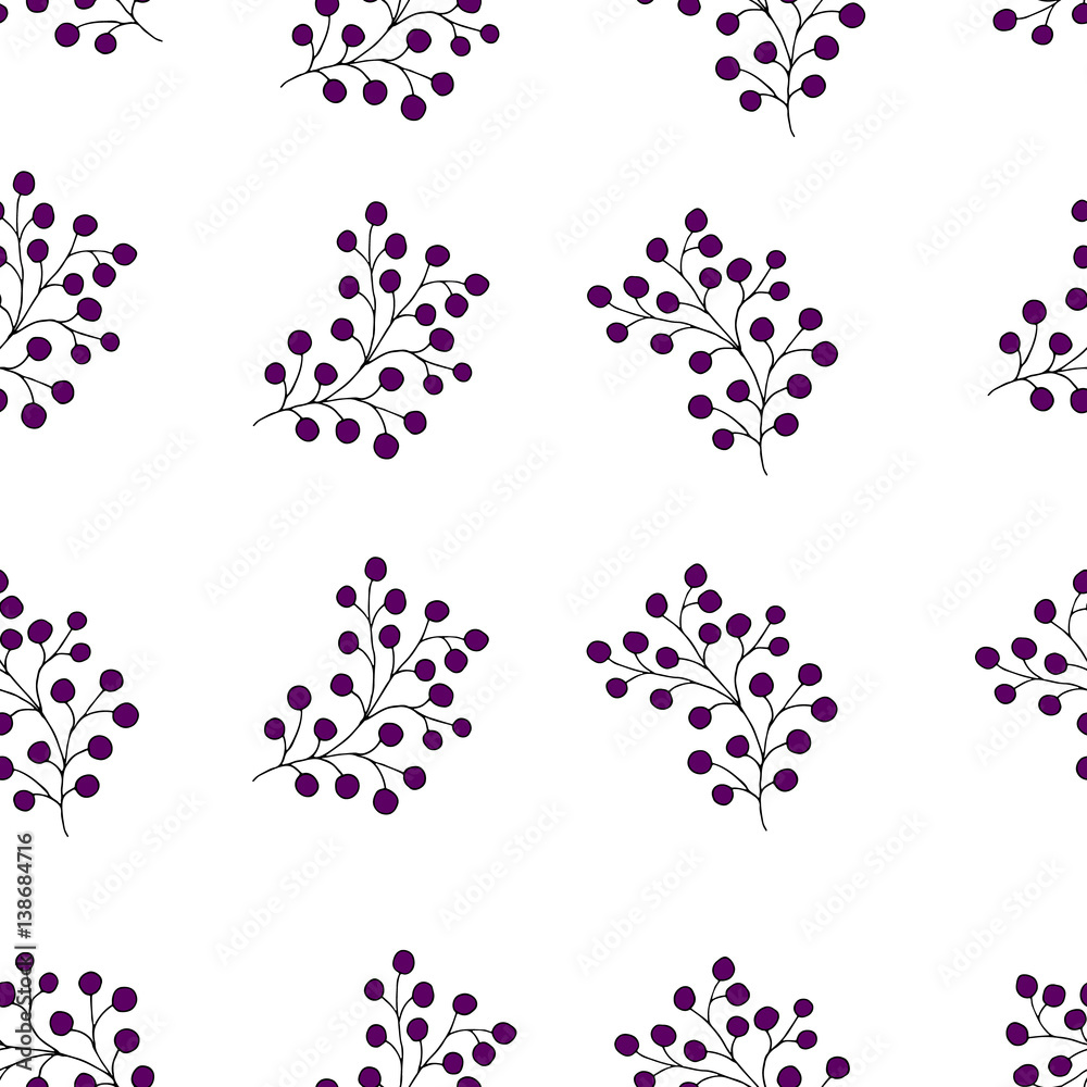 Floral seamless pattern with branches and berries. Simple and clean design. Great for textile, wrapping paper. Floral seamless pattern with branches and berries. Simple and clean design. Great for textile, wrapping paper.