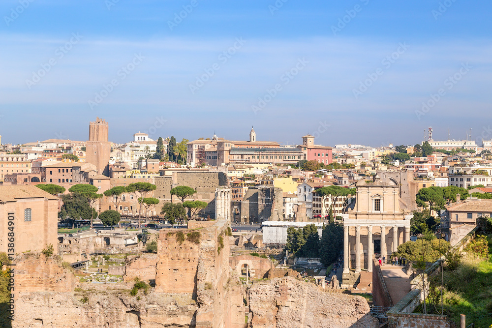 Rome, Italy. View of the ruins of the Roman Forum from the Palatine Hill