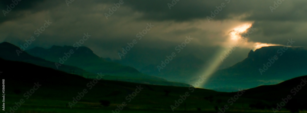 God Light over the Upper Drakensberg panorama