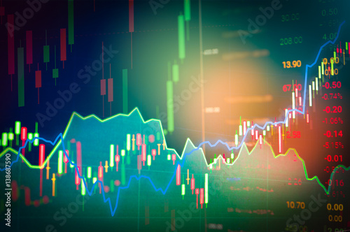 Stock market digital graph chart on LED display concept. A large display of daily stock market price and quotation. Indicator financial forex trade education background.