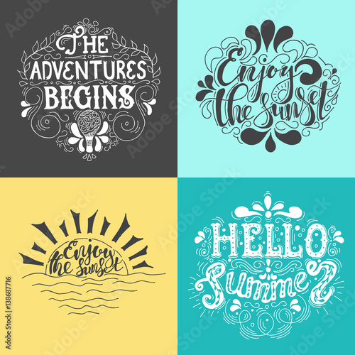 Summer Hand drawn lettering, typography inscription Adventures begins