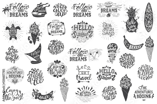 Summer travelling Hand drawn lettering, typography inscriptions  photo