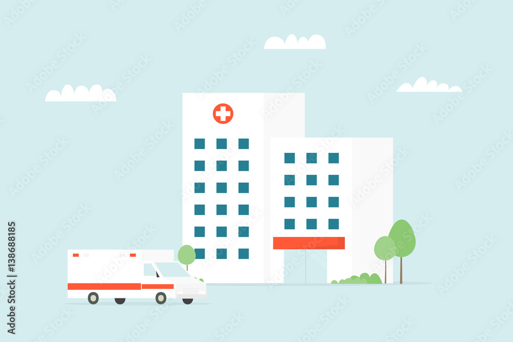 medical clinic building with ambulance car