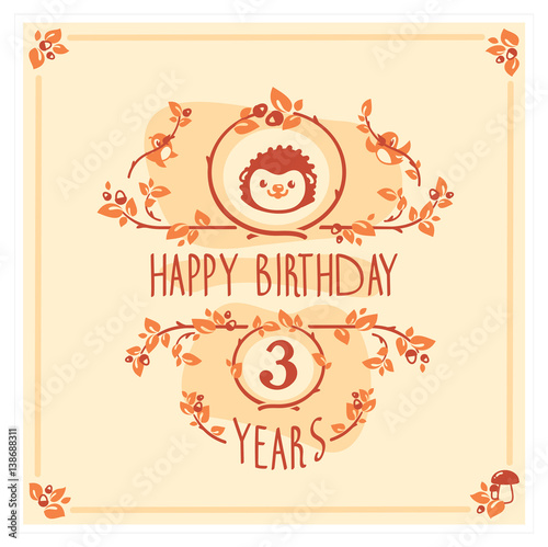 Vector Happy Birthday greeting card with cute hedgehog. Invitation design.