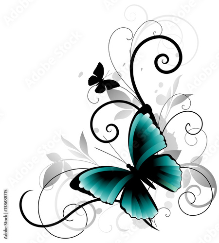 Beautiful ornament with blue butterfly 