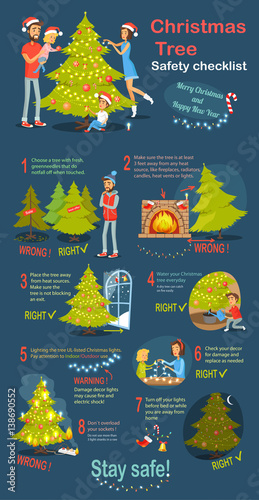 Christmas Tree Safety Cheklist. Instruction Vector