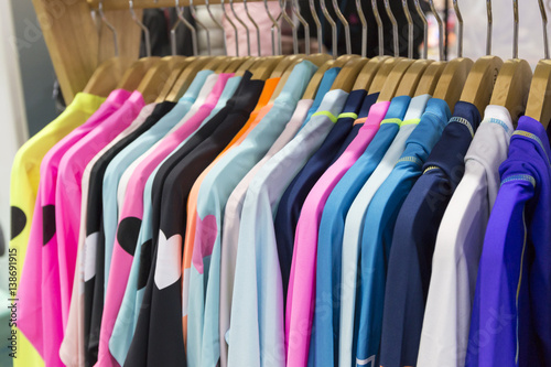 displayed clothes in the store. sports apparel, sportswear