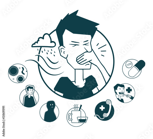 Colds and treatment icons set
