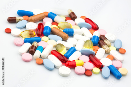 Multicolored Isolated medecine pills and capsules